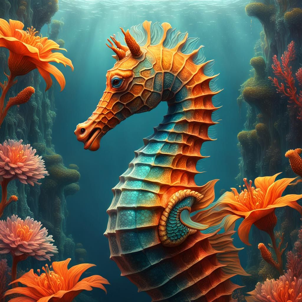 Majestic Seahorse Portrait in Fantasy Style