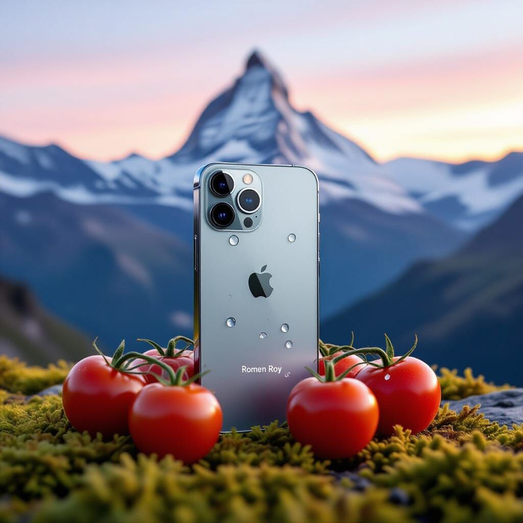 iPhone 13 Pro on Moss with Tomatoes