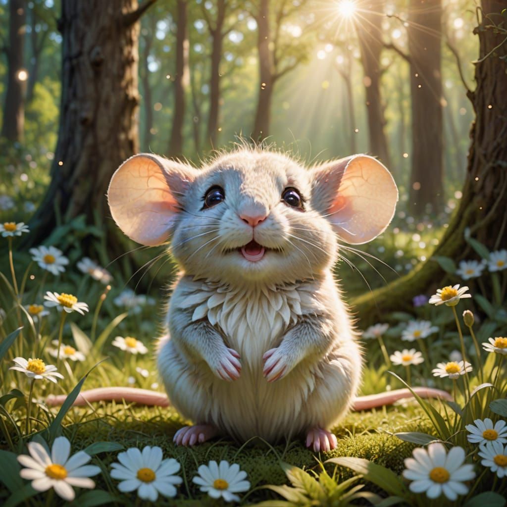 Cute Mouse in Dreamy Forest Clearing