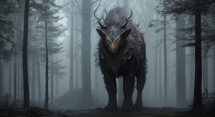 Mystical Creature in Film Noir Forest Concept Art