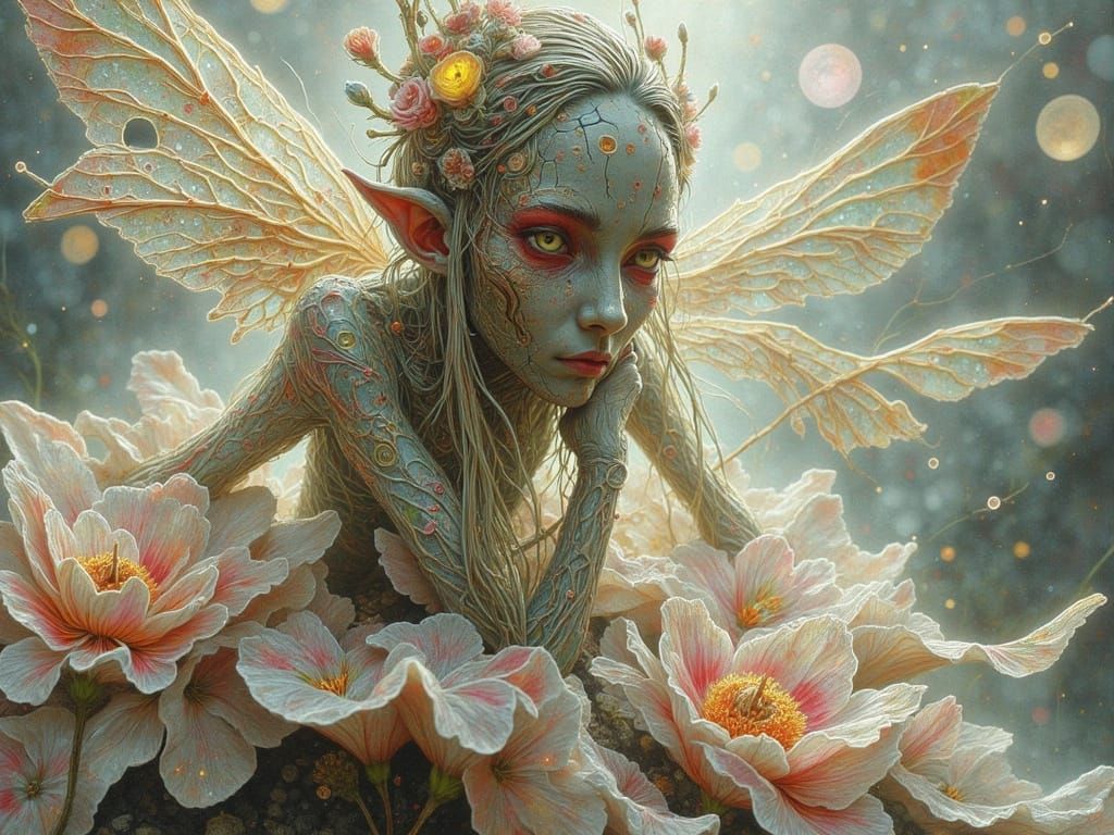 Whimsical Fairy in Iridescent Cracked China Style