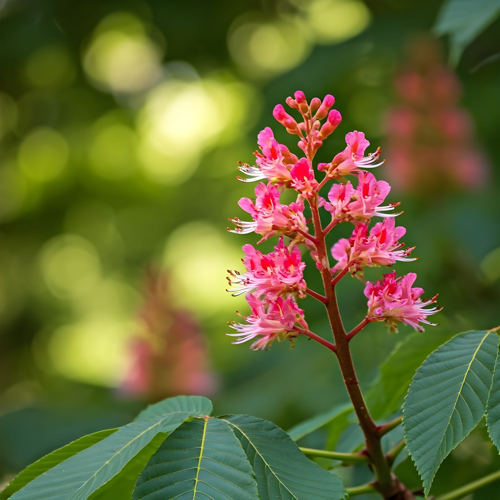 Vibrant Red Buckeye in Mid-Spring, in Botanical Art Style