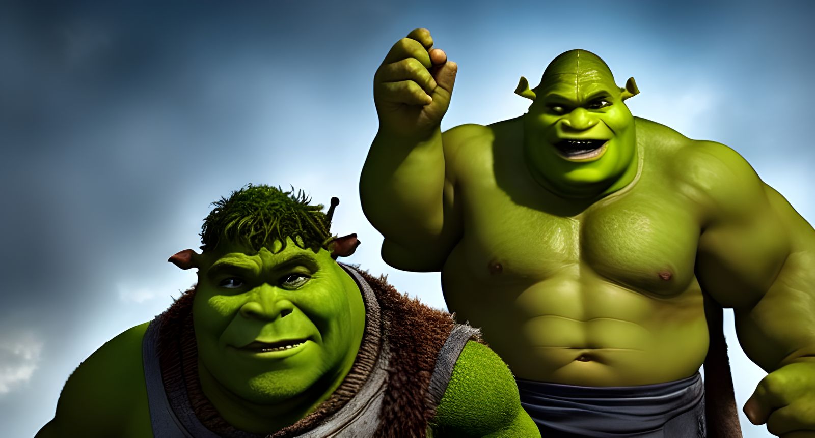 Shrek and Hulk in Comic Book Style