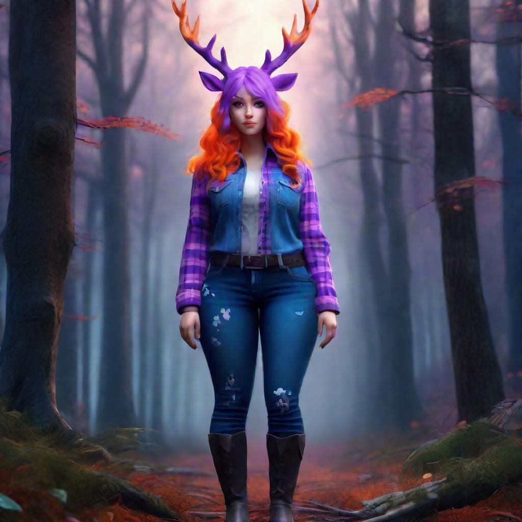 Anime Woman with Antlers in Misty Forest