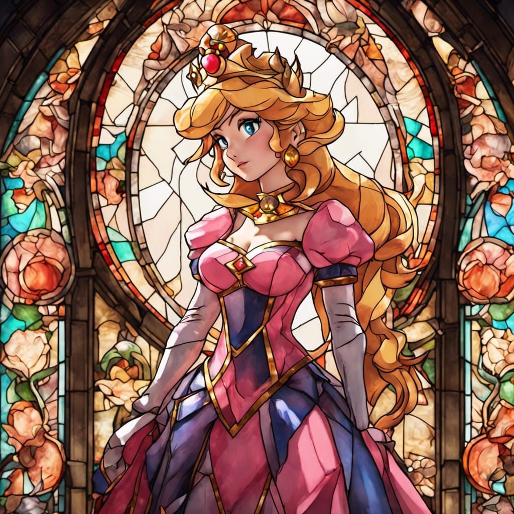Stained Glass Princess Peach: Fantasy Art