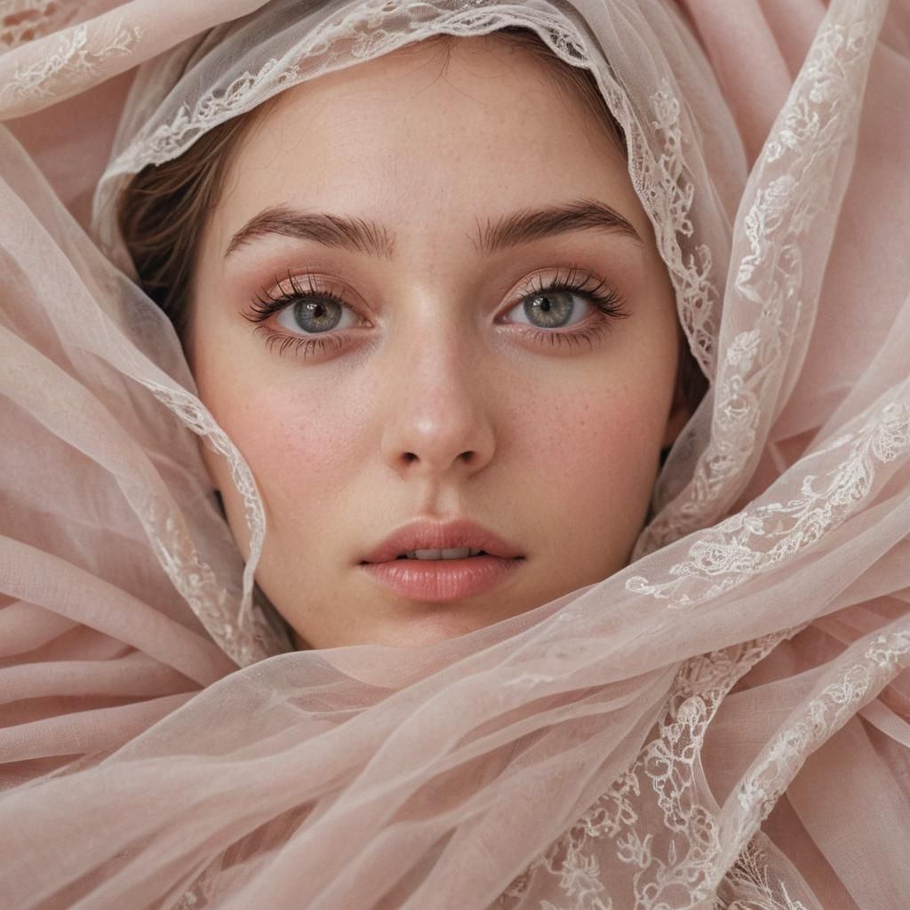 Photorealistic Portrait of a Delicate Woman in Ethereal Ligh...