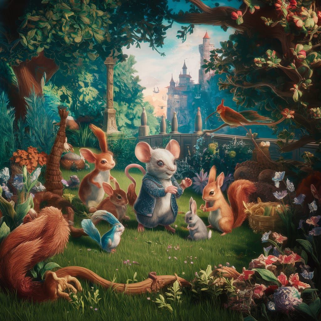 Gentle Mouse Inspires Kindness in Lush Garden Scene