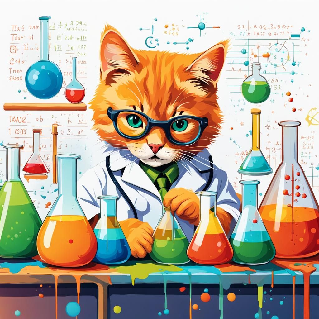 Tabby Cat Scientist Experiment in Abstract Art