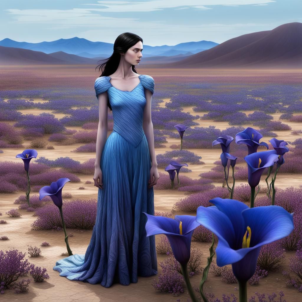 Surreal Woman Offering Flower in Dali-esque Landscape