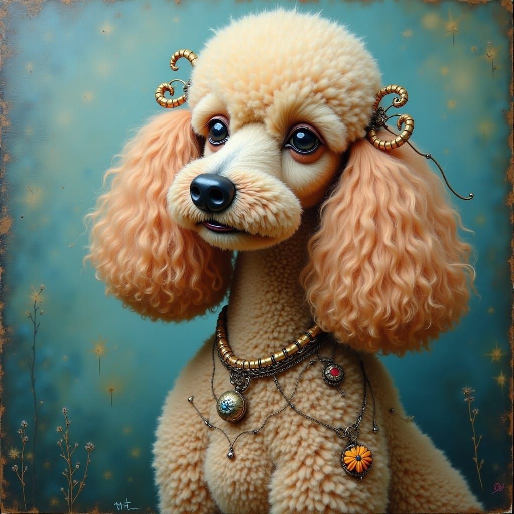 Surreal Oil Painting of a Regal Poodle in Earthy Tones