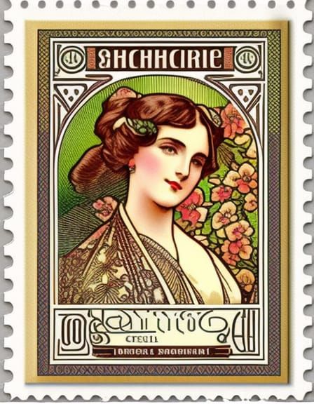 Vintage Postage Stamp in Art Nouveau Style