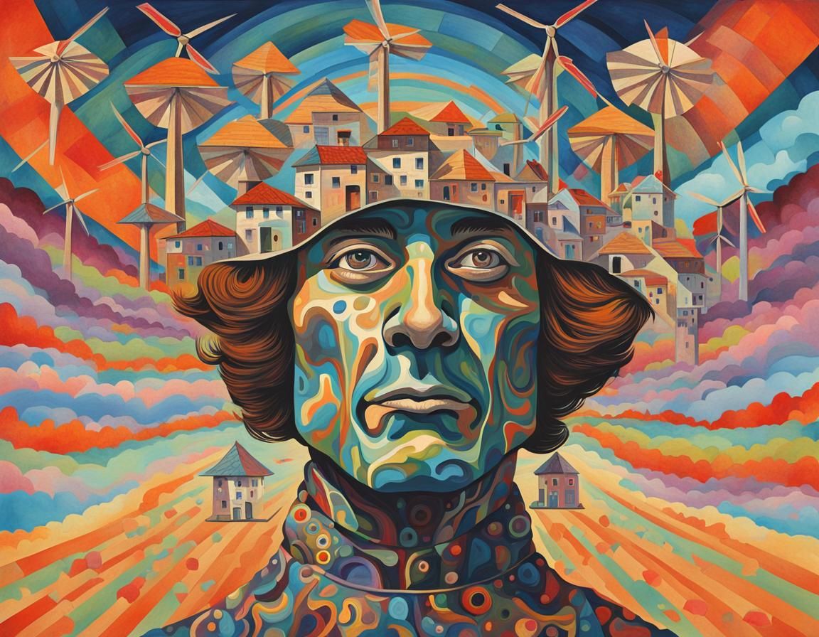 The windmills of your mind - man with windmill inside head, ...