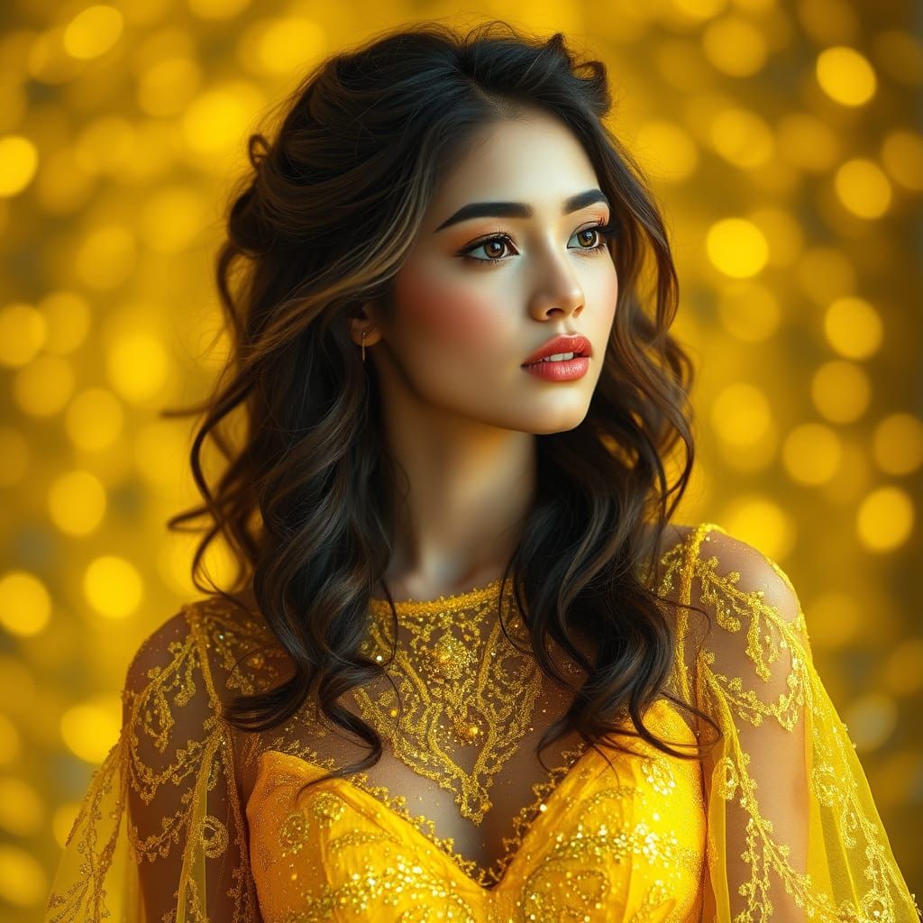 Ethereal Stardust Goddess in Golden Shimmer