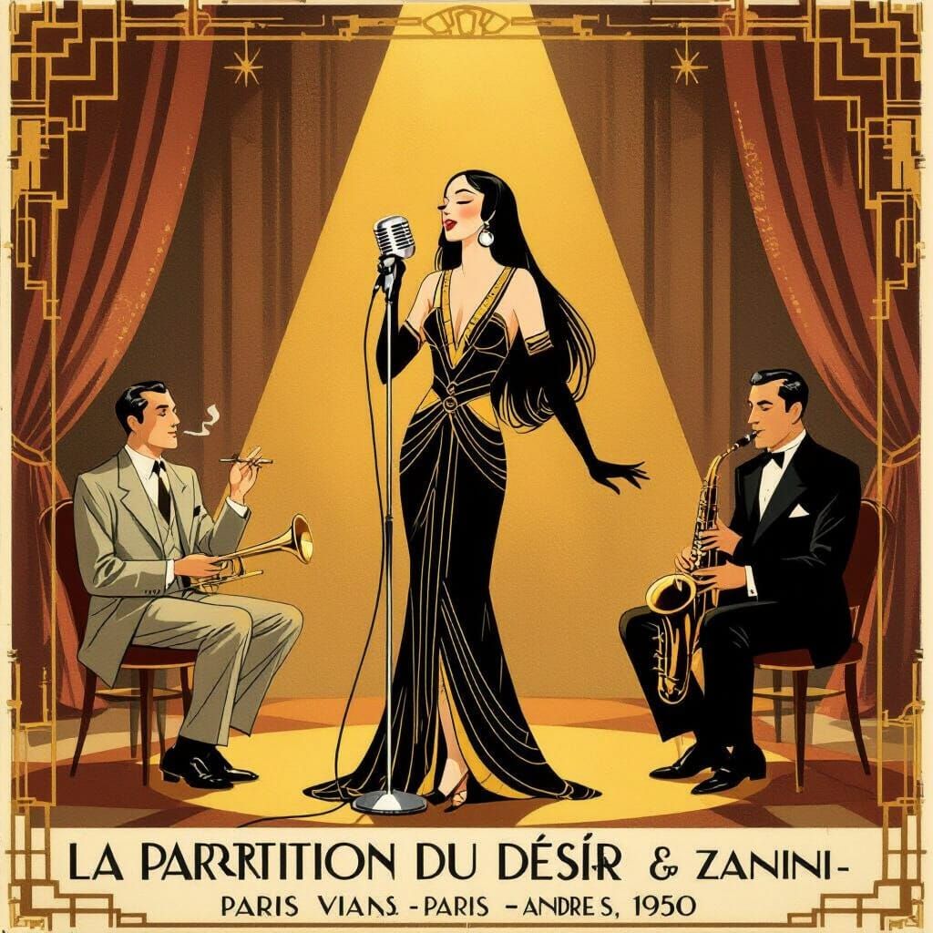 Art Deco Paris Jazz Club Poster: Ariane, Boris Vian, André Z...