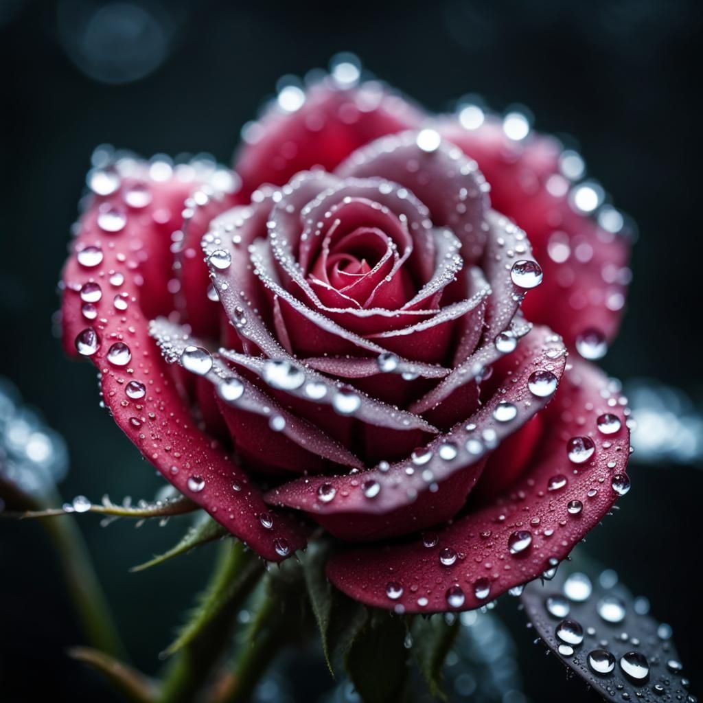 Razorblade Rose with Dew Drops in Hyperrealistic Style
