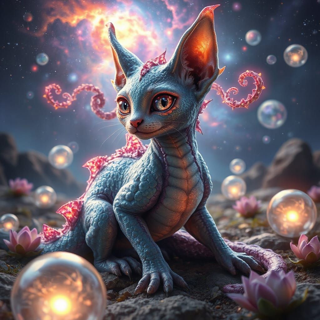 Mystical Alien Pet in Dreamlike Cosmic Setting