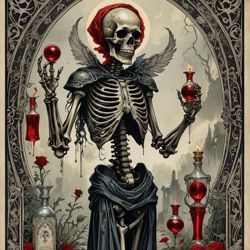 The Temperance Tarot Card: Esoteric Skeleton Art