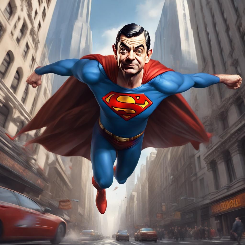 Mr. Bean as Superman, Hyperdetailed Digital Art