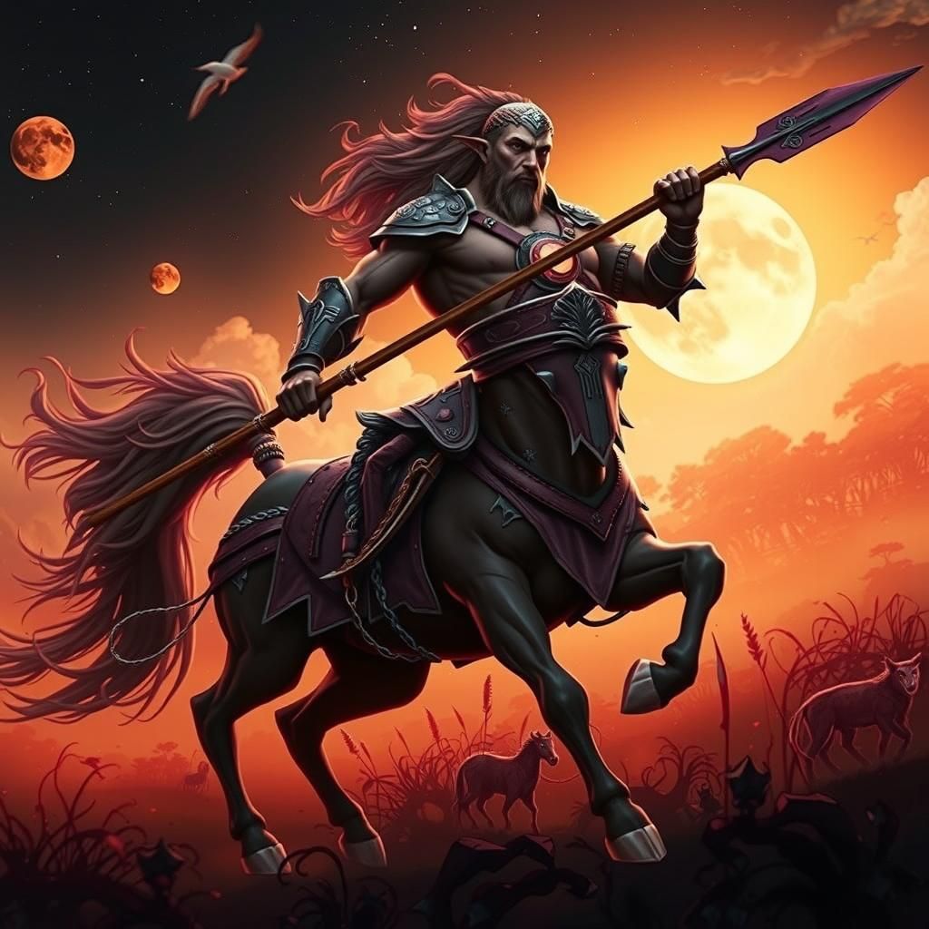 Centaur Warrior in Moonlit Savanna, Dark Fantasy Art