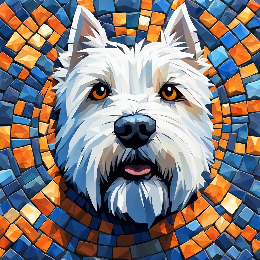 Mosaic Terrier Head in Comic Art Style