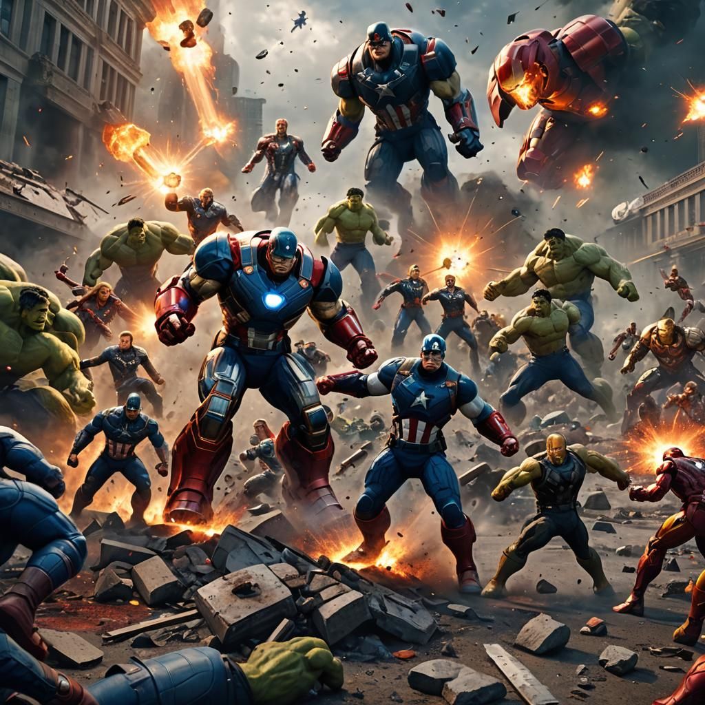 Avengers Battle Scene in Hyper-Realistic Digital Art