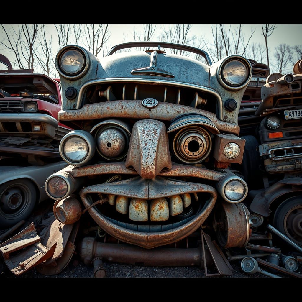 Comical Car Part Portrait in Industrial Style