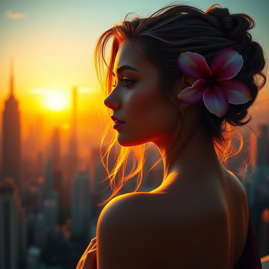 Sunset Elegance: A Woman in Fantasy Concept Art