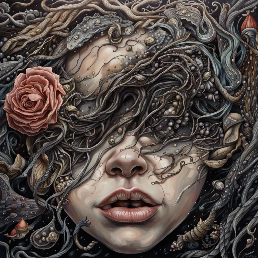 Hyperrealistic Portrait of Inner Torment in Oil Gouache