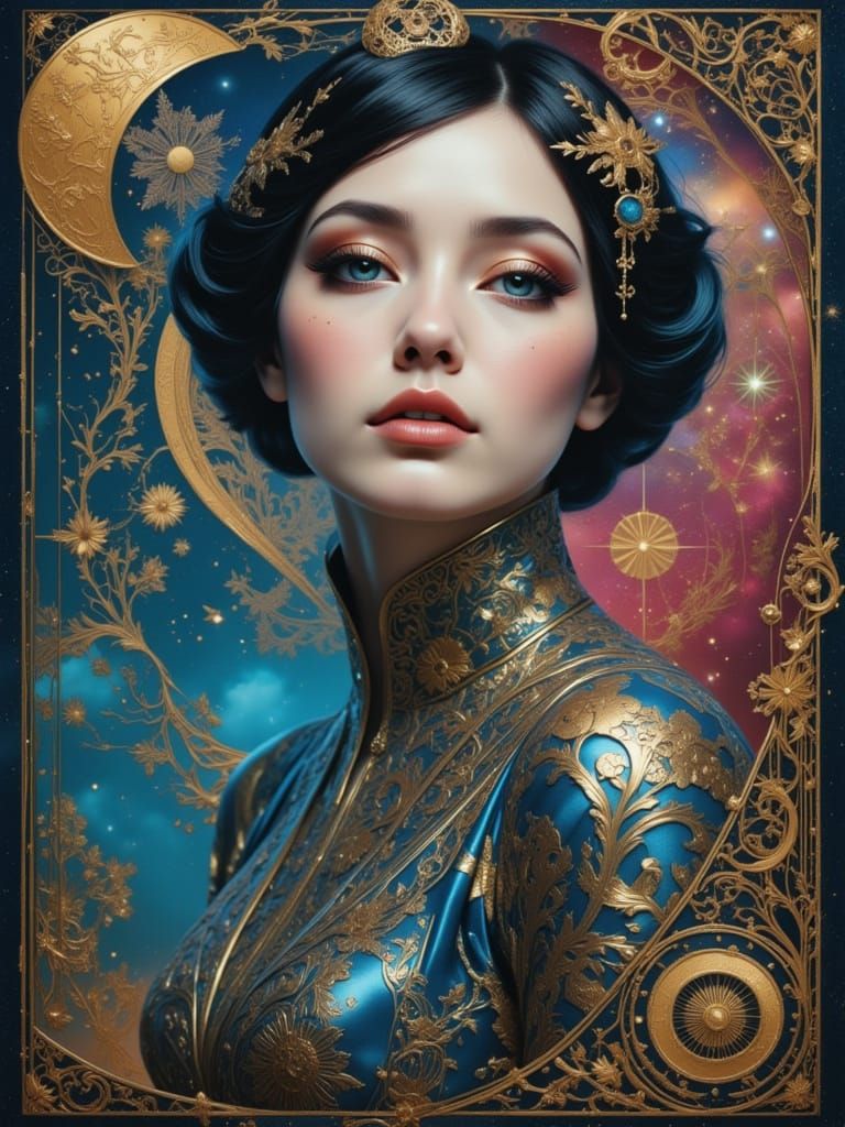 Celestial Woman in Cosmic Gown: 8K Portrait