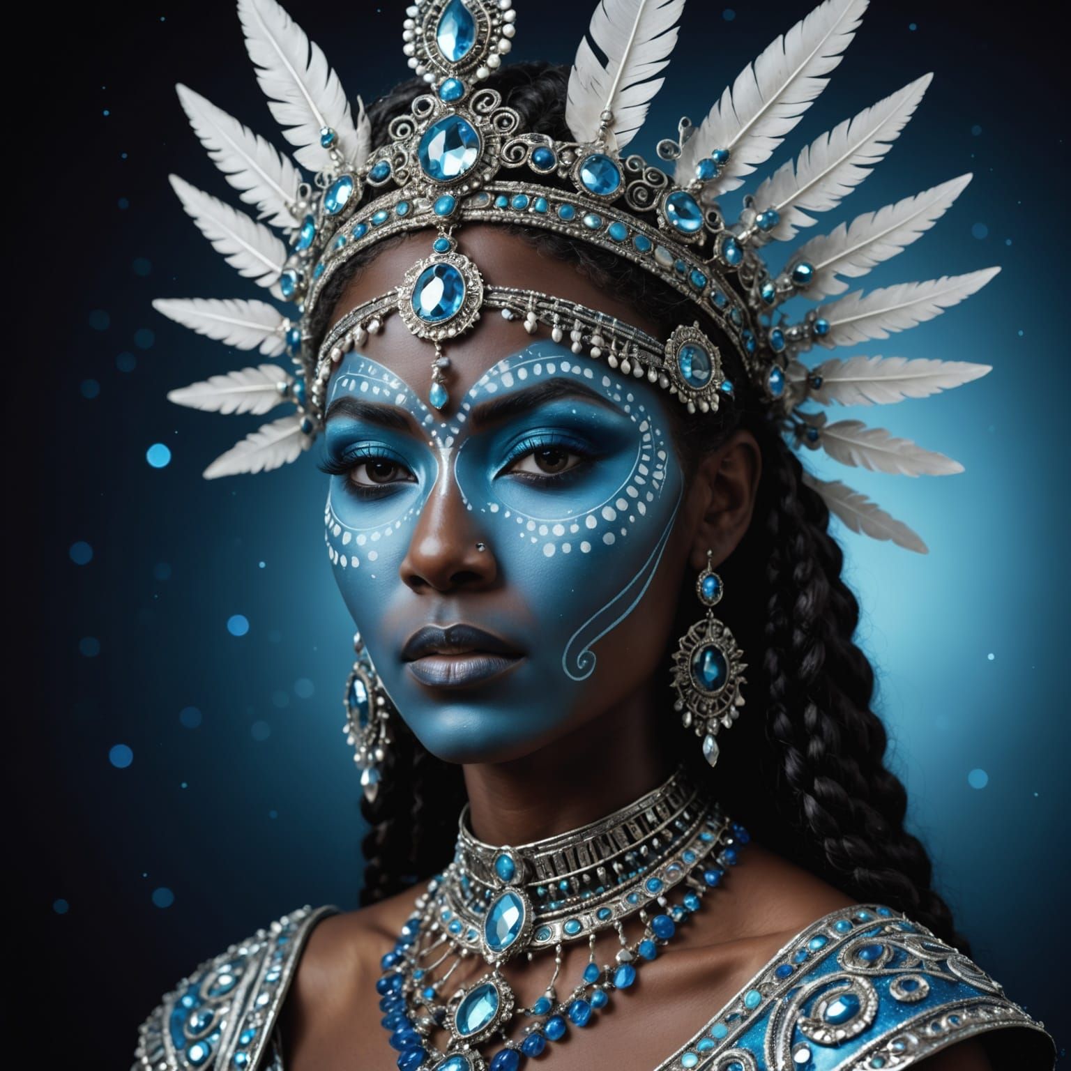 Majestic Tribal Queen with Crystal Crown Radiating Moonlight
