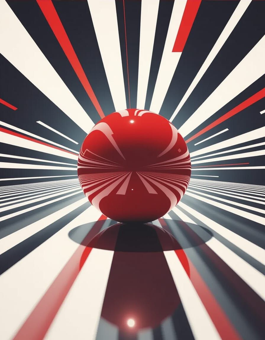 Solitary Red Sphere in Dark Void, Minimalist Abstract Art