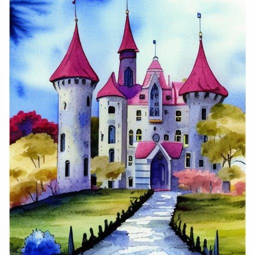 Watercolor Castle Painting