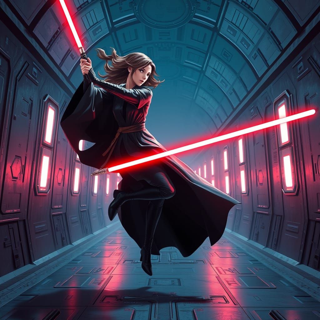 Jedi Woman Battles Darth Vader: 3D Anime Art