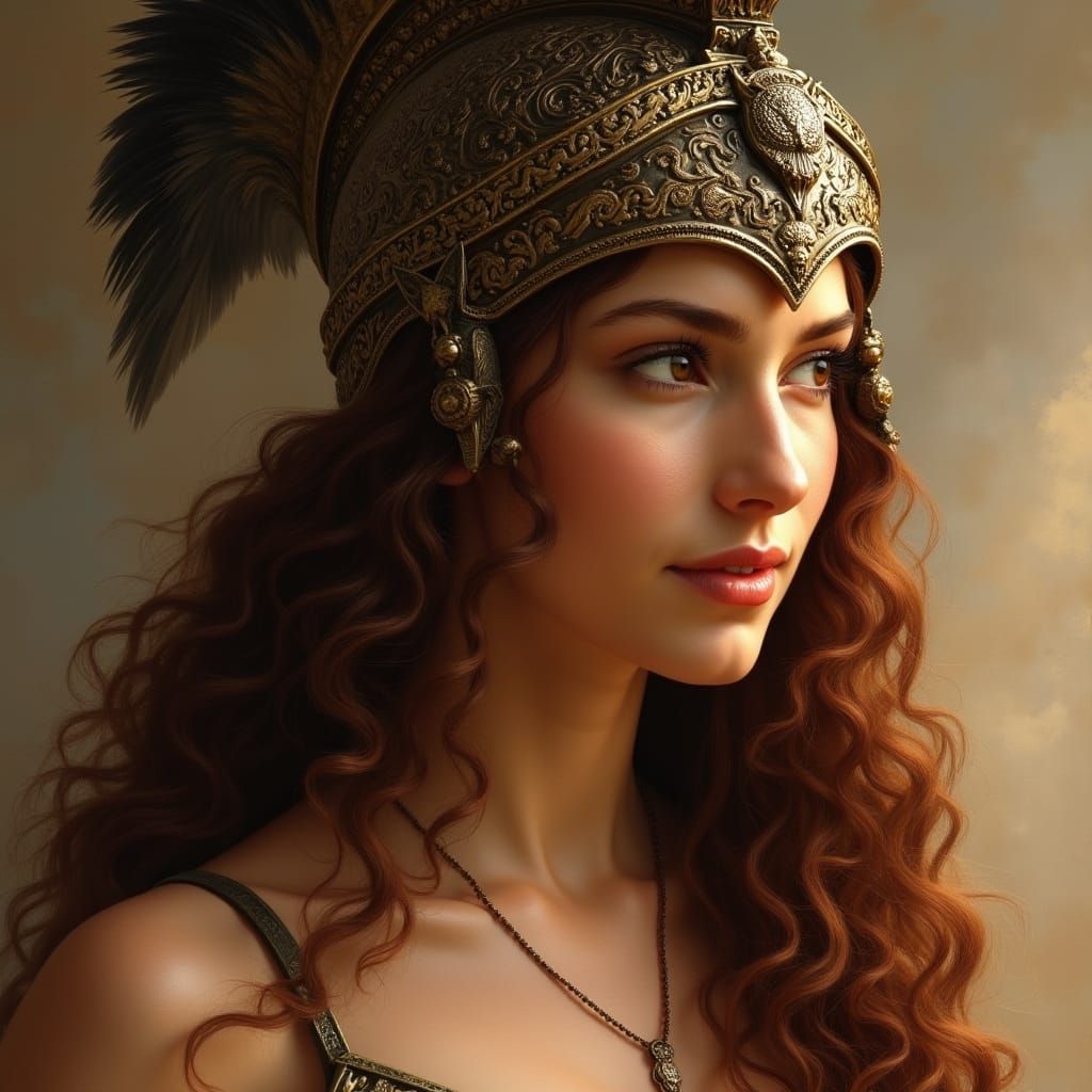 Athena, Goddess of Wisdom and Strategy, in Elegant Greek Por...