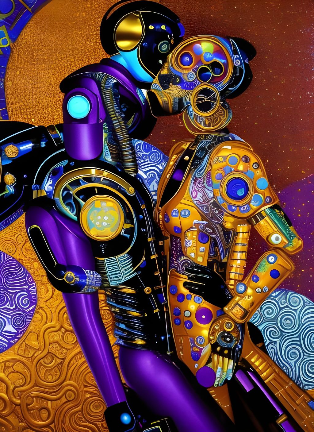 Android Lovers: A Cyberpunk Klimt Masterpiece