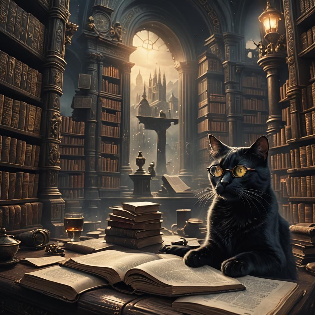 Black Cat Reads Bible: Dramatic Digital Painting
