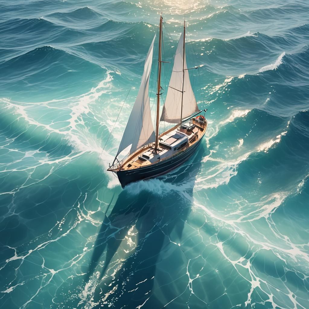 Sailboat on Calm Sea: Digital Anime Art