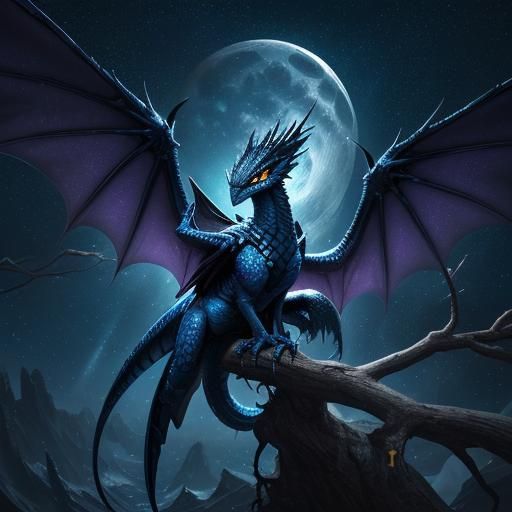NightWing Dragon Moon Under Starry Sky