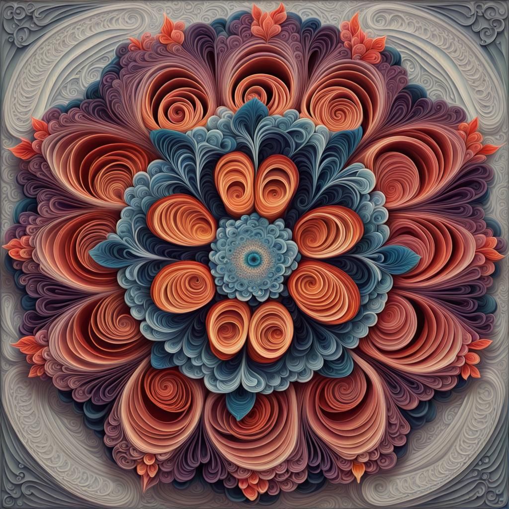 Vibrant Fractal Mandala in Mixed Media Style