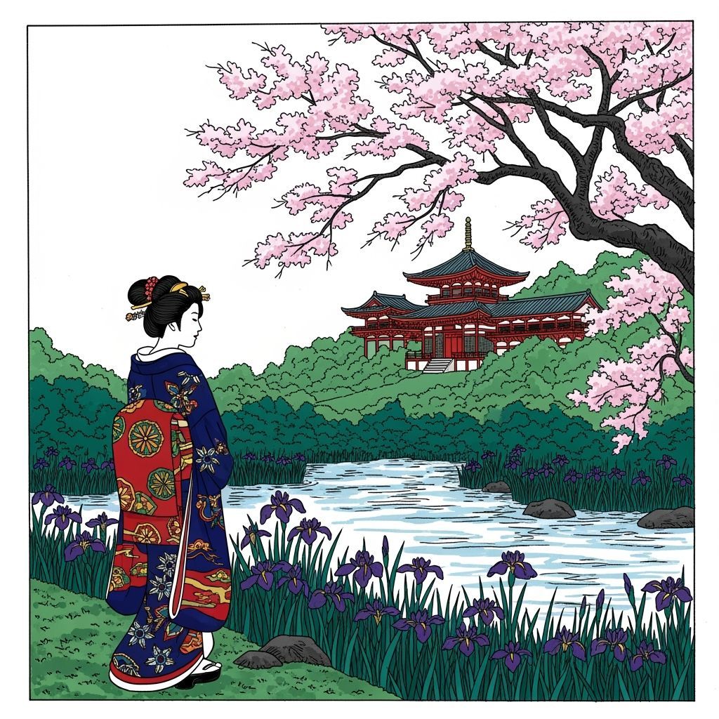 Serene Woman by Iris Pond: Japanese Ink Drawing