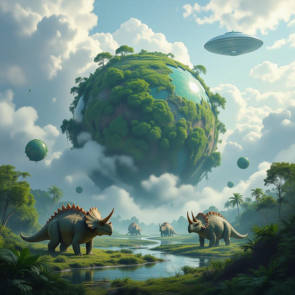 Alien Cretaceous Sphere Floating in Misty Sky