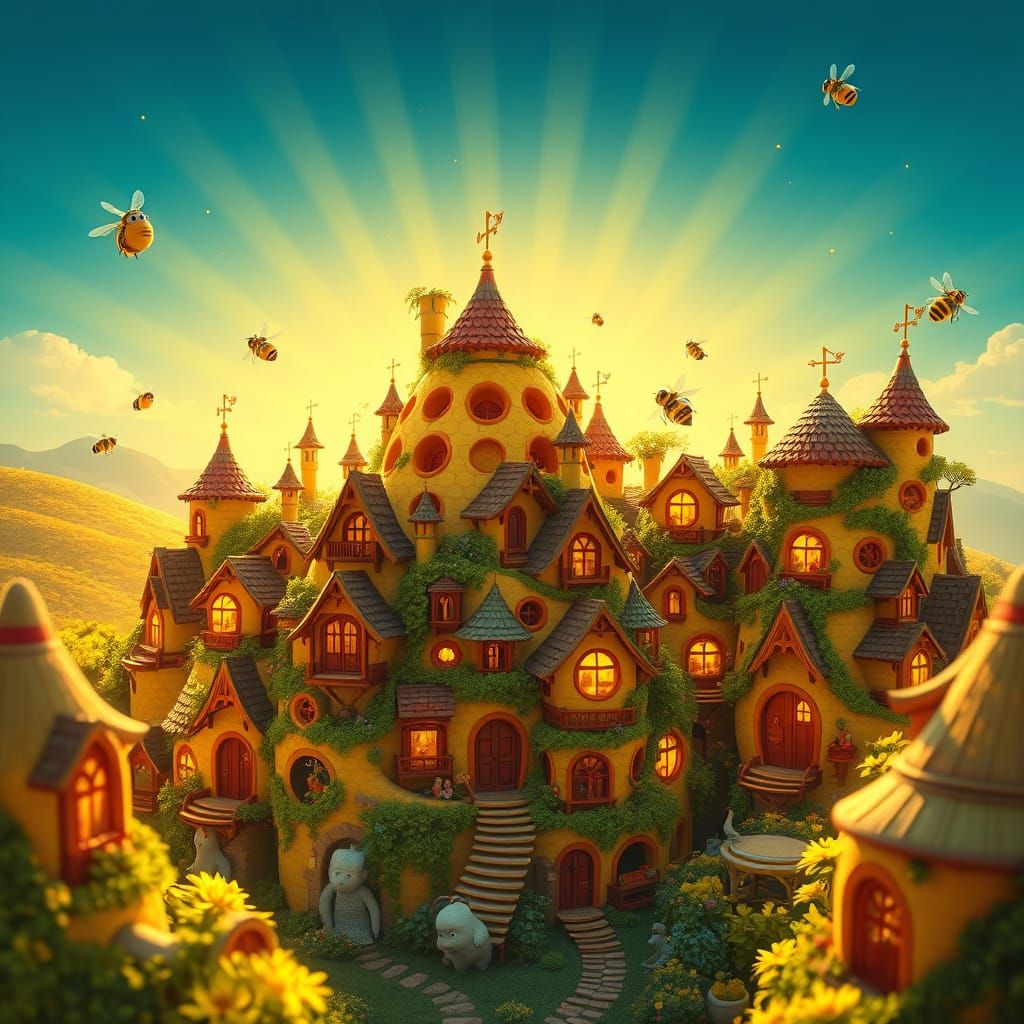 Vibrant Beehive Cityscape in Sunset Hues