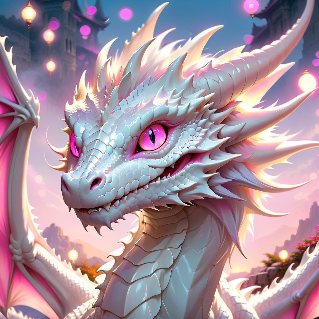 Enchanting Albino Dragon Portrait in Anime Style