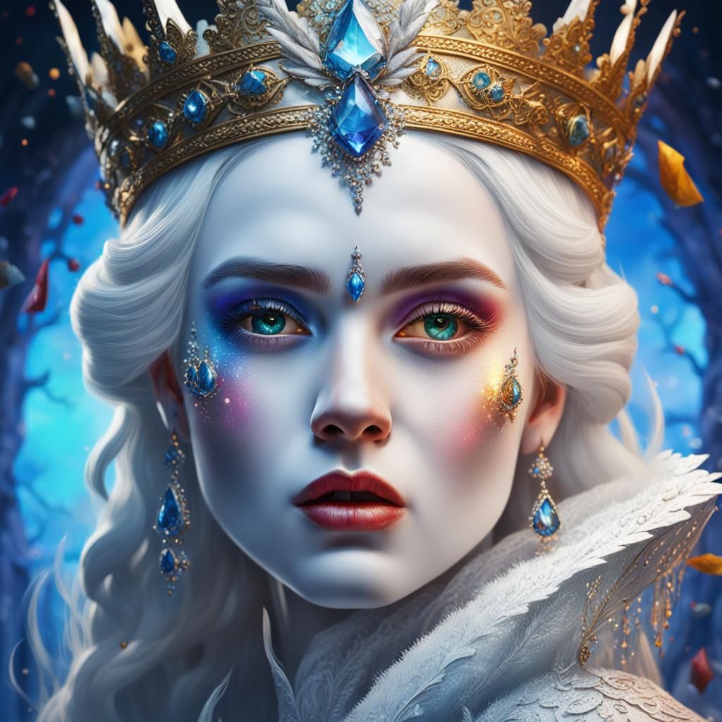 Hyperrealistic Snow White Queen Portrait in Splash Art Style