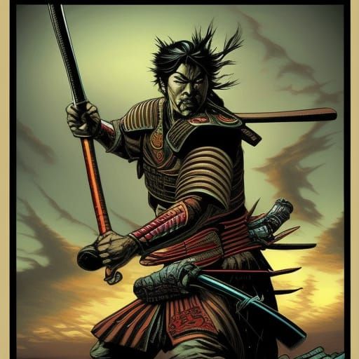 Samurai in Comic Book Art Style