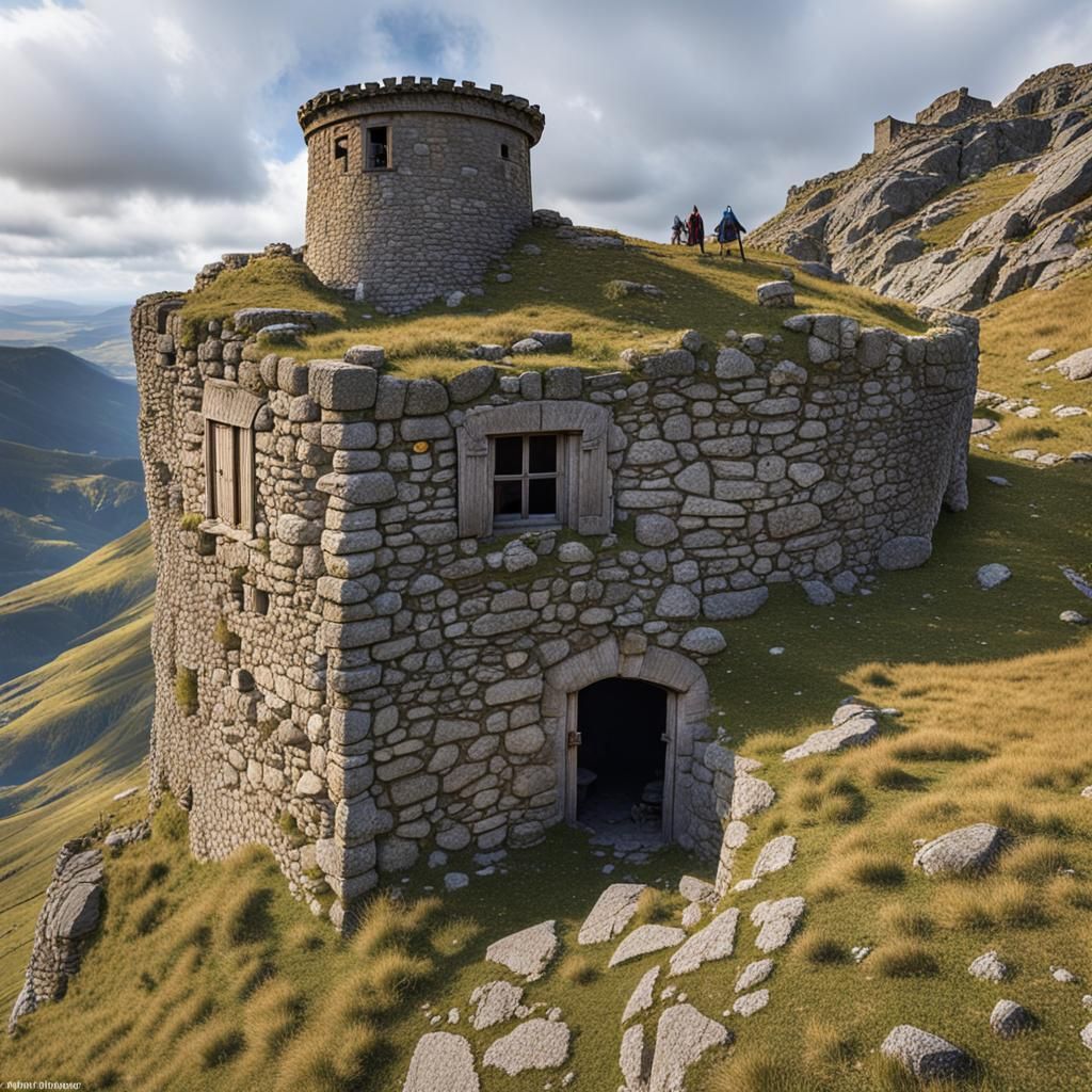 Abandoned Stone House with Medieval Wizard's Tower
