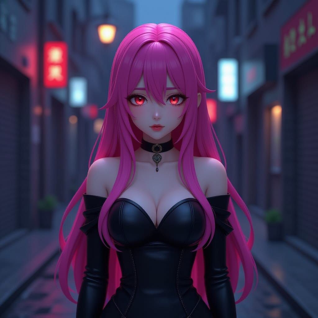 Sad Woman in Dark Alleyway: Anime-Inspired Digital Art
