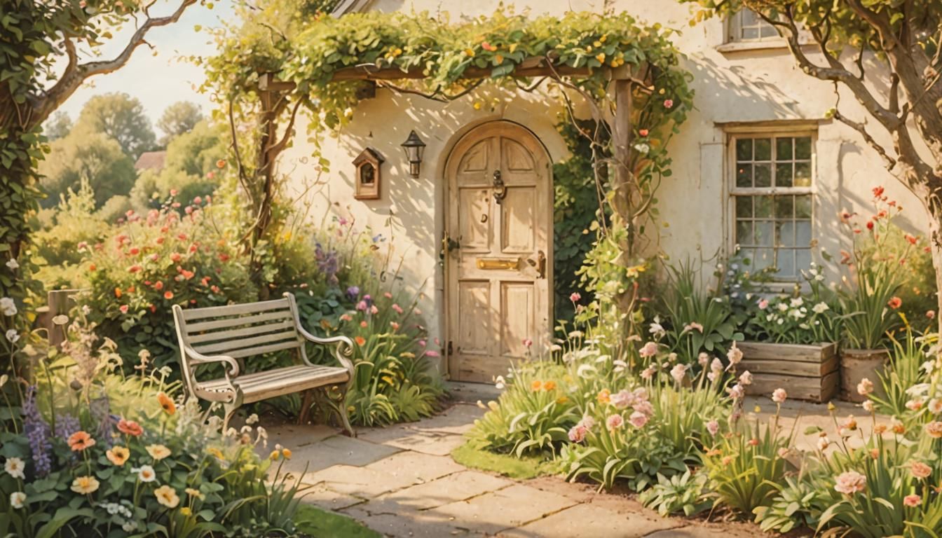 Idyllic Garden Scene in Impressionistic Style