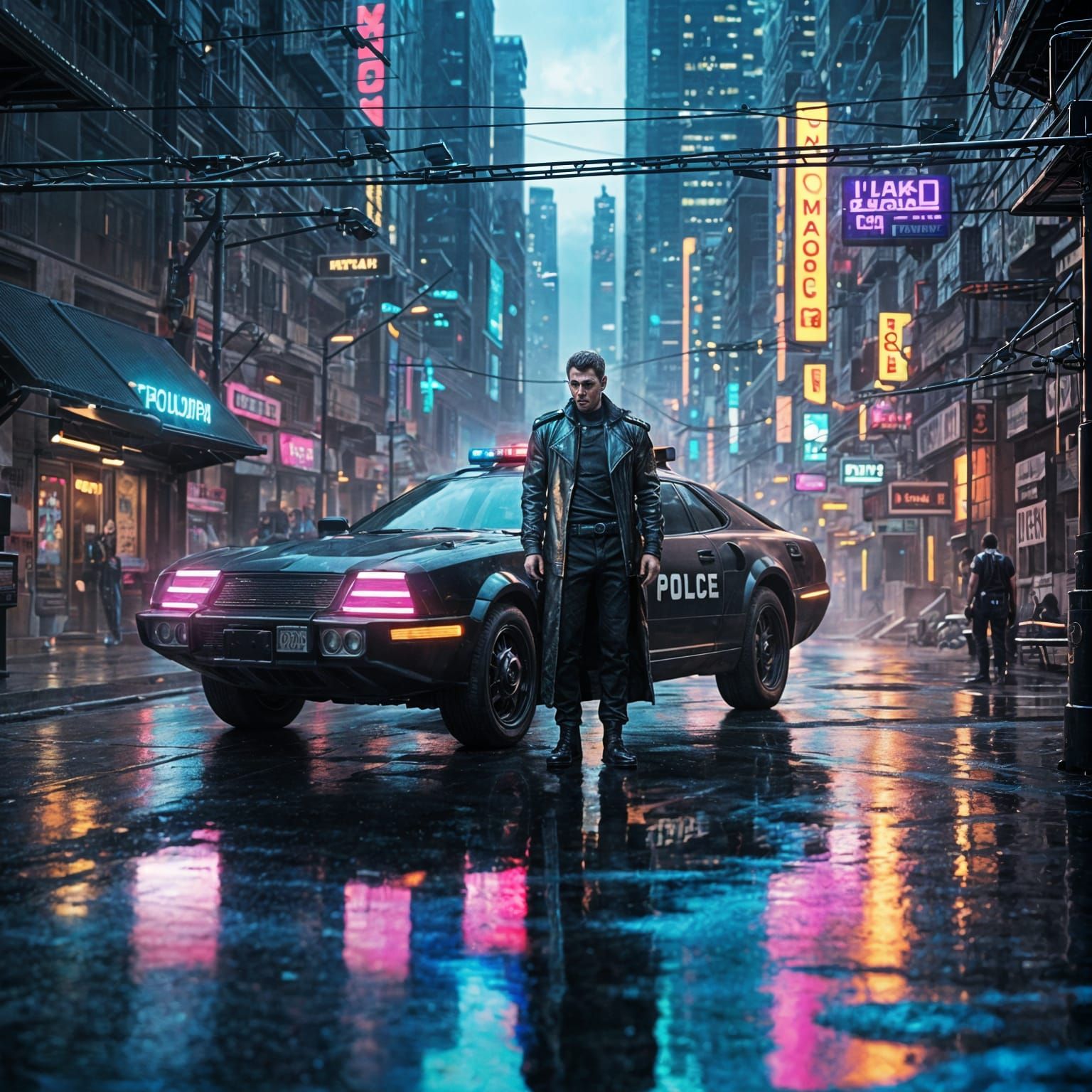 Cyberpunk Cop in a Neon Cityscape