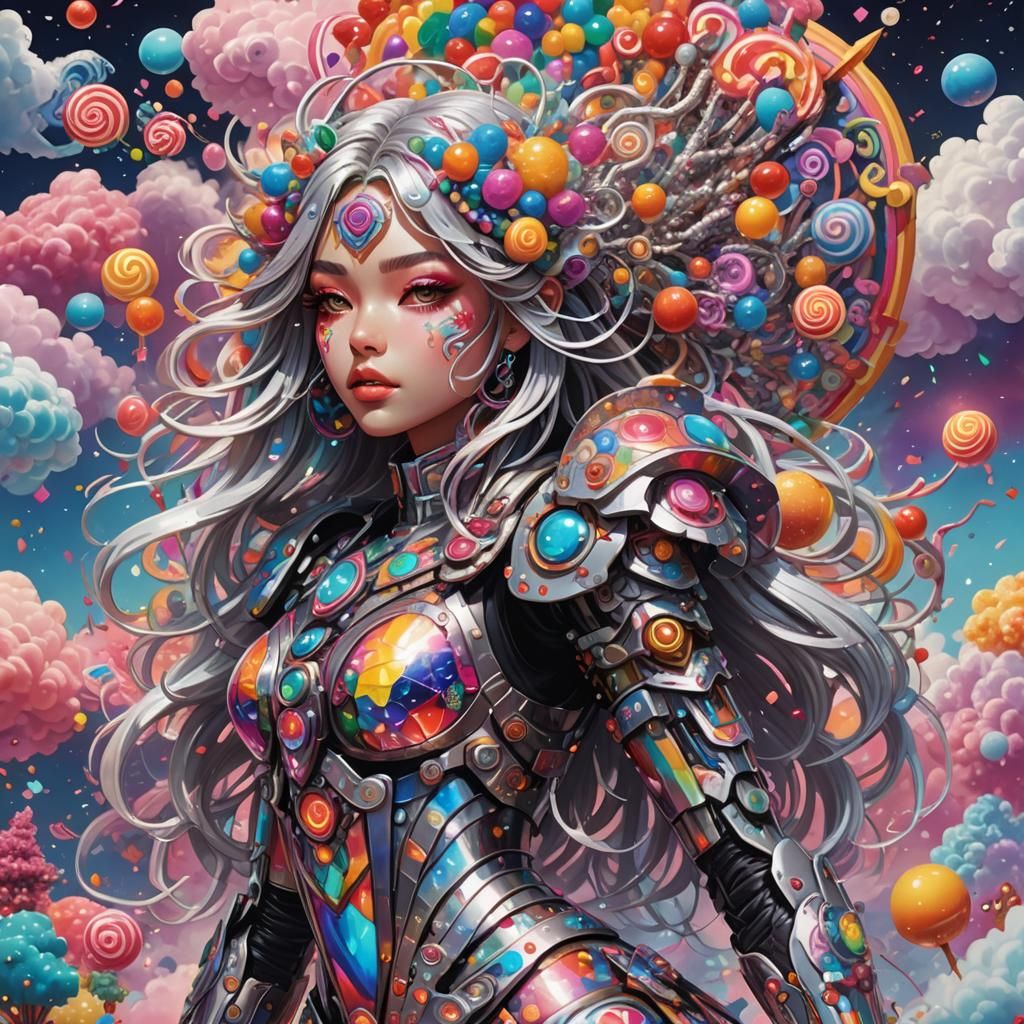 Mecha Girl in Candyland Dreamscape, Manga Style